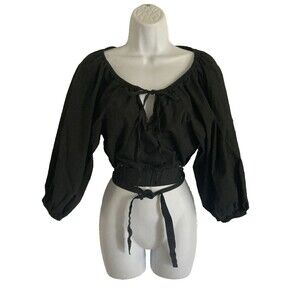 Y2K Sans Souci Open Back Crop Top Size M Black Wrapped Criss Ties Whimsigoth